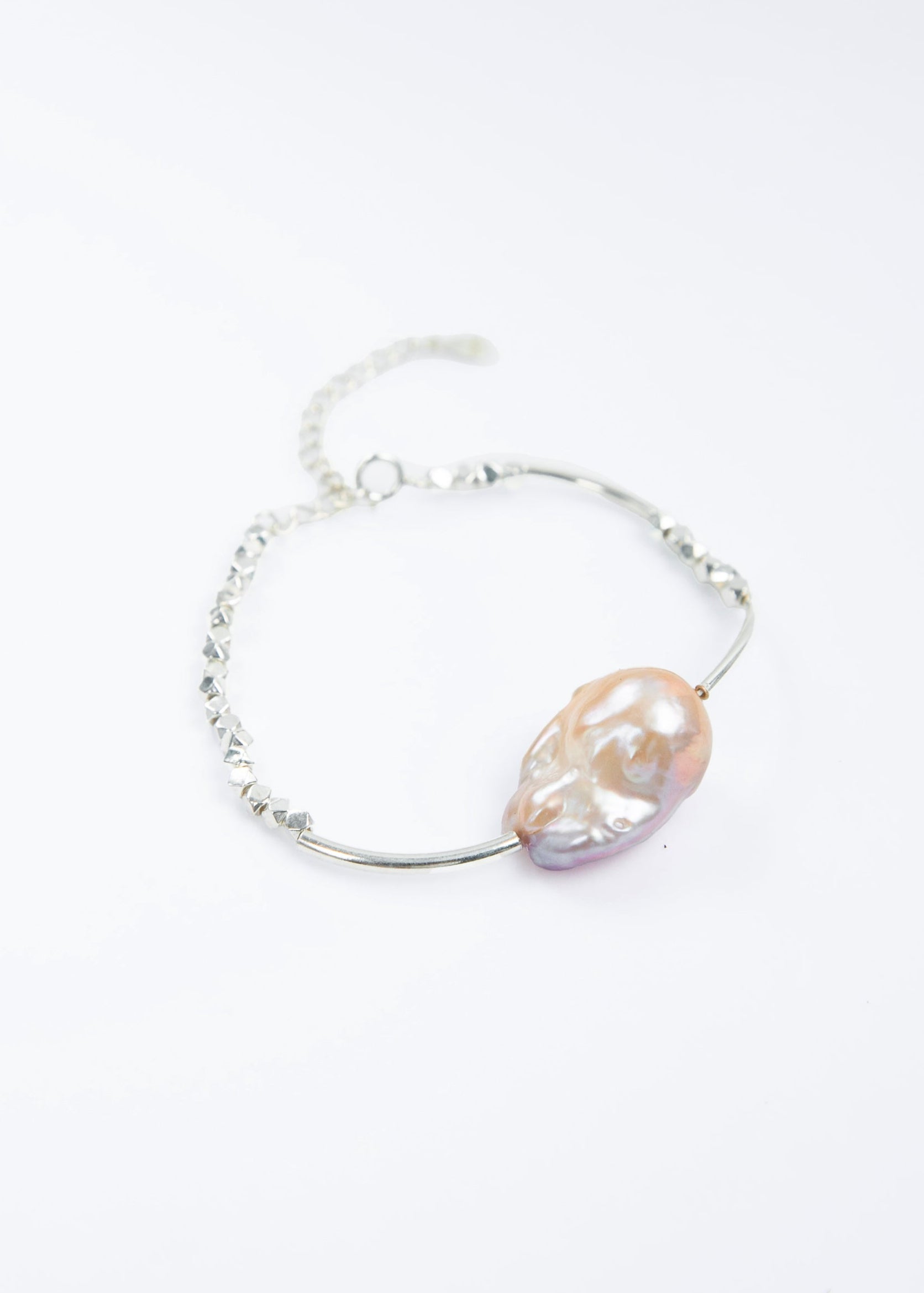 Iridescent Lilac Baroque Silver Chain Bracelet