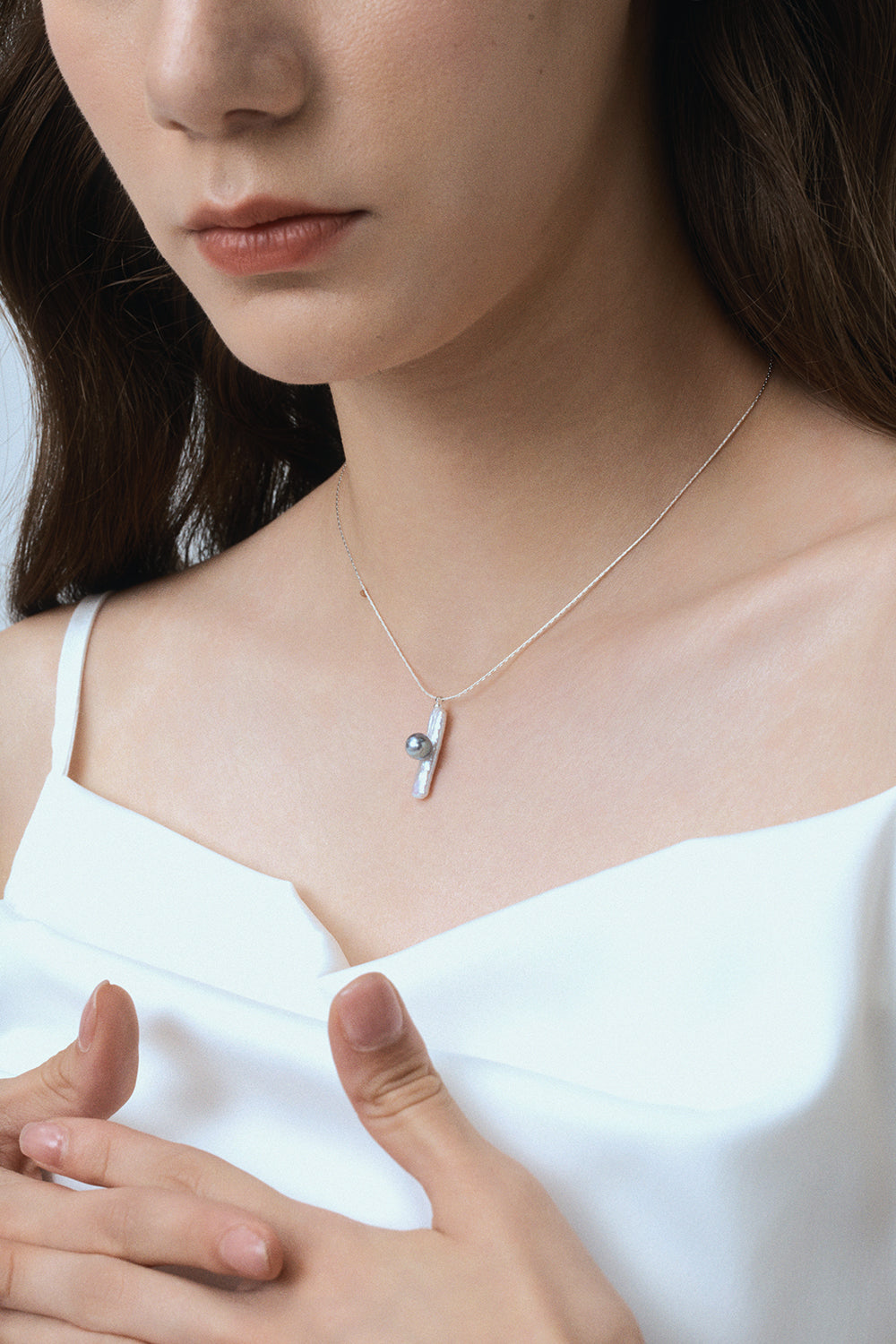 Akoya Silver Bar Necklace