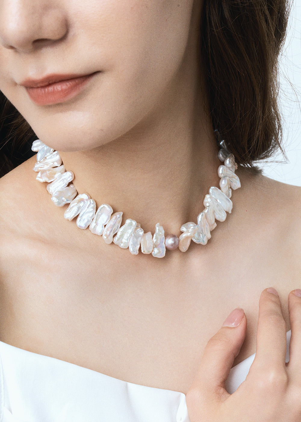 Asymmetrical Baroque Pearl Necklace