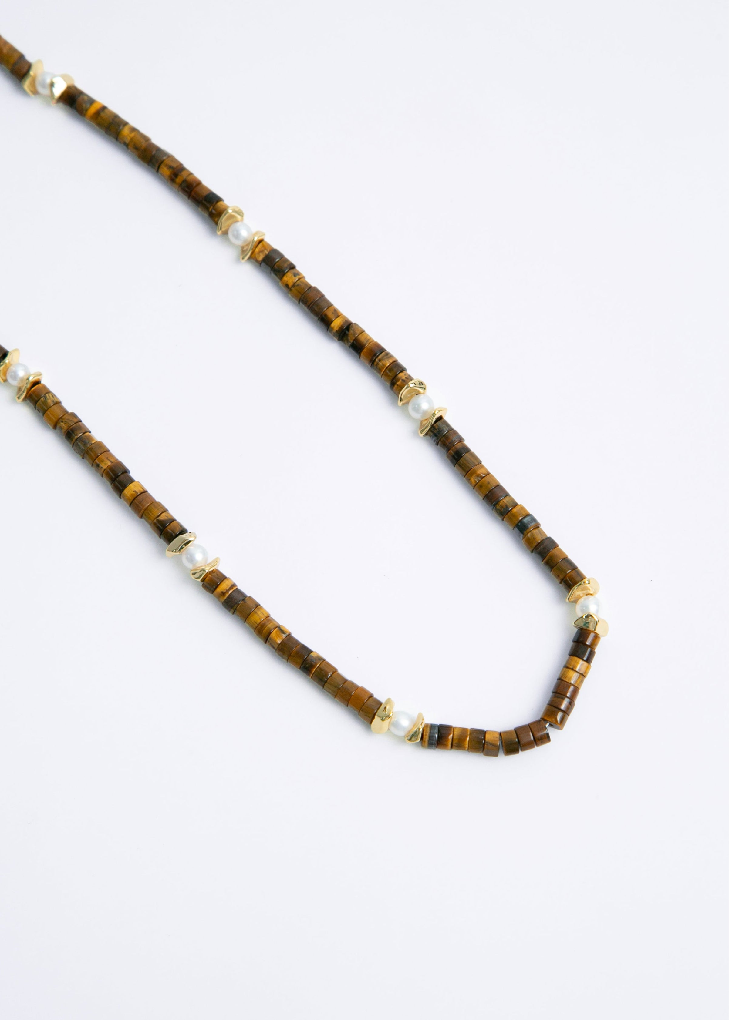 Caramel Tiger Eye Stone Pearl Necklace