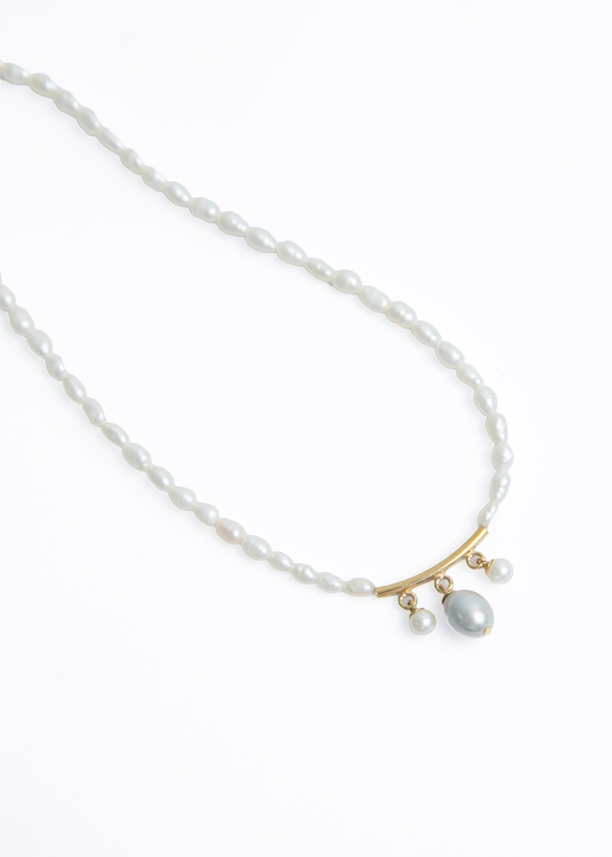 Natural Petite Pearl and Mini Balance Beam Necklace